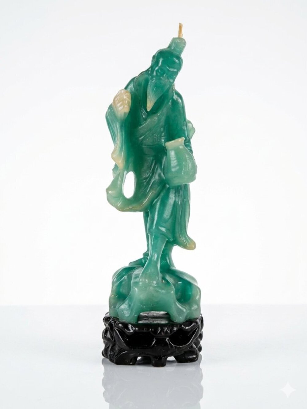 Mid Century Faux Jade Green Wax Chinese Immortal Figural Candle Vintage